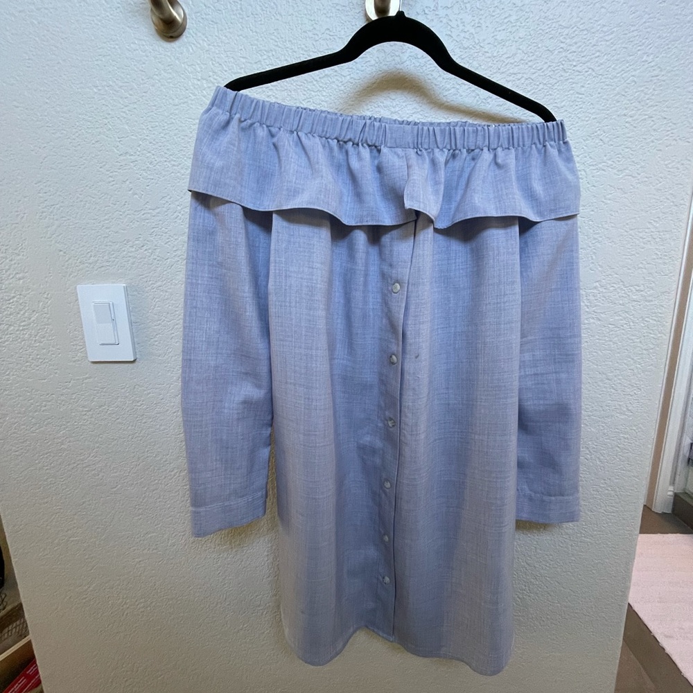 charles henry off the shoulder long sleeve chambray button up dress